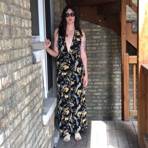 Reformation Black Patterned Halter Jumpsuit